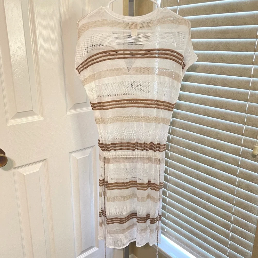 Chico's Striped Belted Semi Sheer Mesh Tunic Beach Coverup Size Small